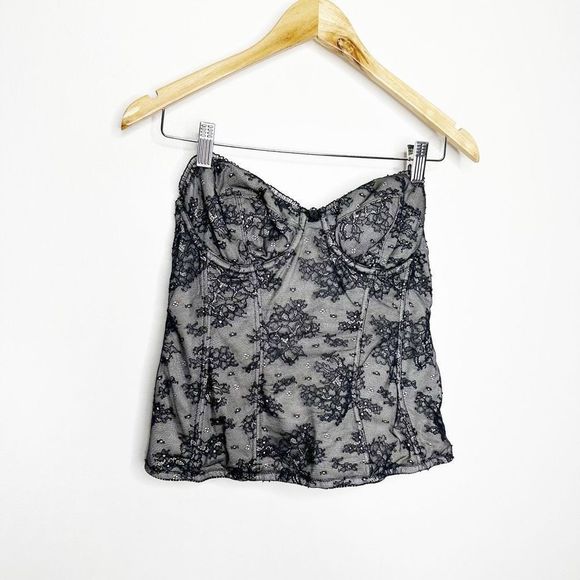 Y2K 00S VICTORIA'S SECRET CORSET Bustier Black Lace opaque womens 38B - Picture 2 of 6